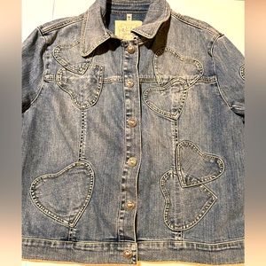 Brighton Follow Your Heart Appliqué Denim Jean Jacket Womens M Blue Collectible
